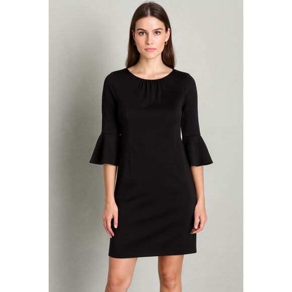 New York & Company 3/4 Bell Sleeve Black Shift Dress – Size Small - Picture 3 of 5